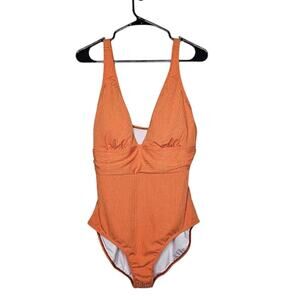 NWT Eomenie orange ribbed v neck tummy control one piece swim suit Size XL